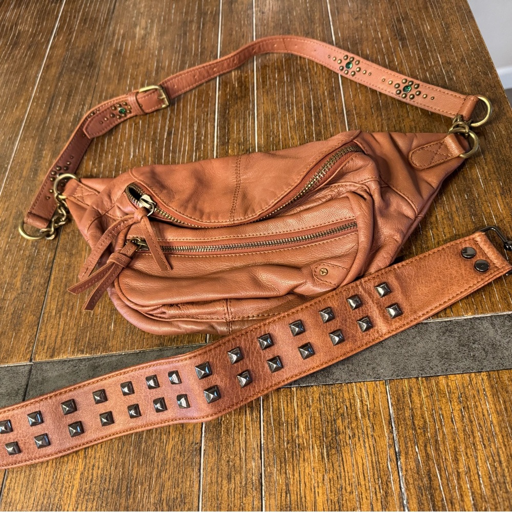 Brown Leather Studded Belt Bag - Picture 2 of 4